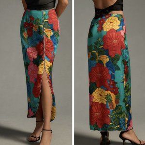 Farm Rio Anthropologie Slim Side-slit midi skirt